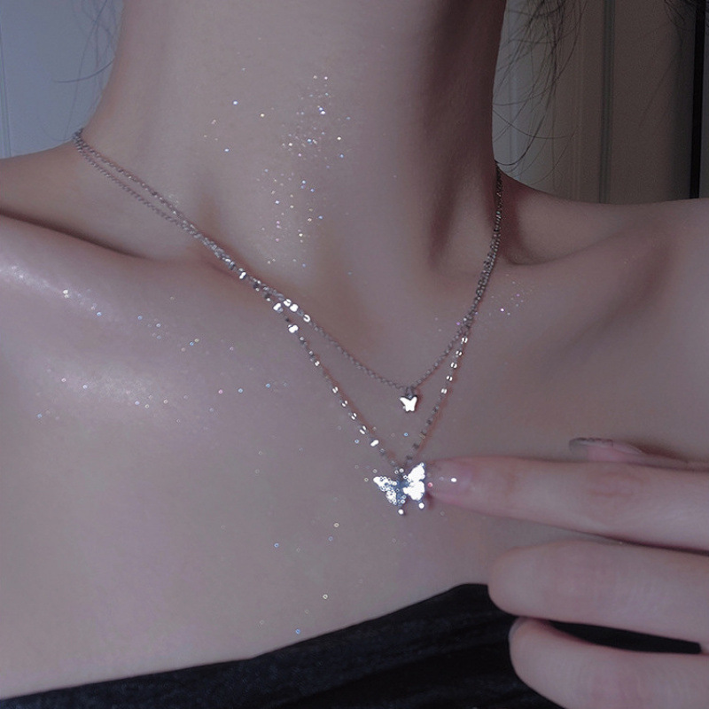 Women's Double Layer Butterfly Minimalist Necklace — High-End Collarbone Chain